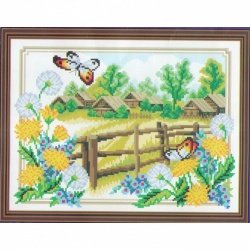 Пейзаж с одуванчиками (набор для вышивания бисером и крестом) 