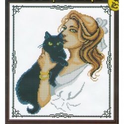 Девушка с черной кошкой (набор для вышивания крестом) Искусница прочие