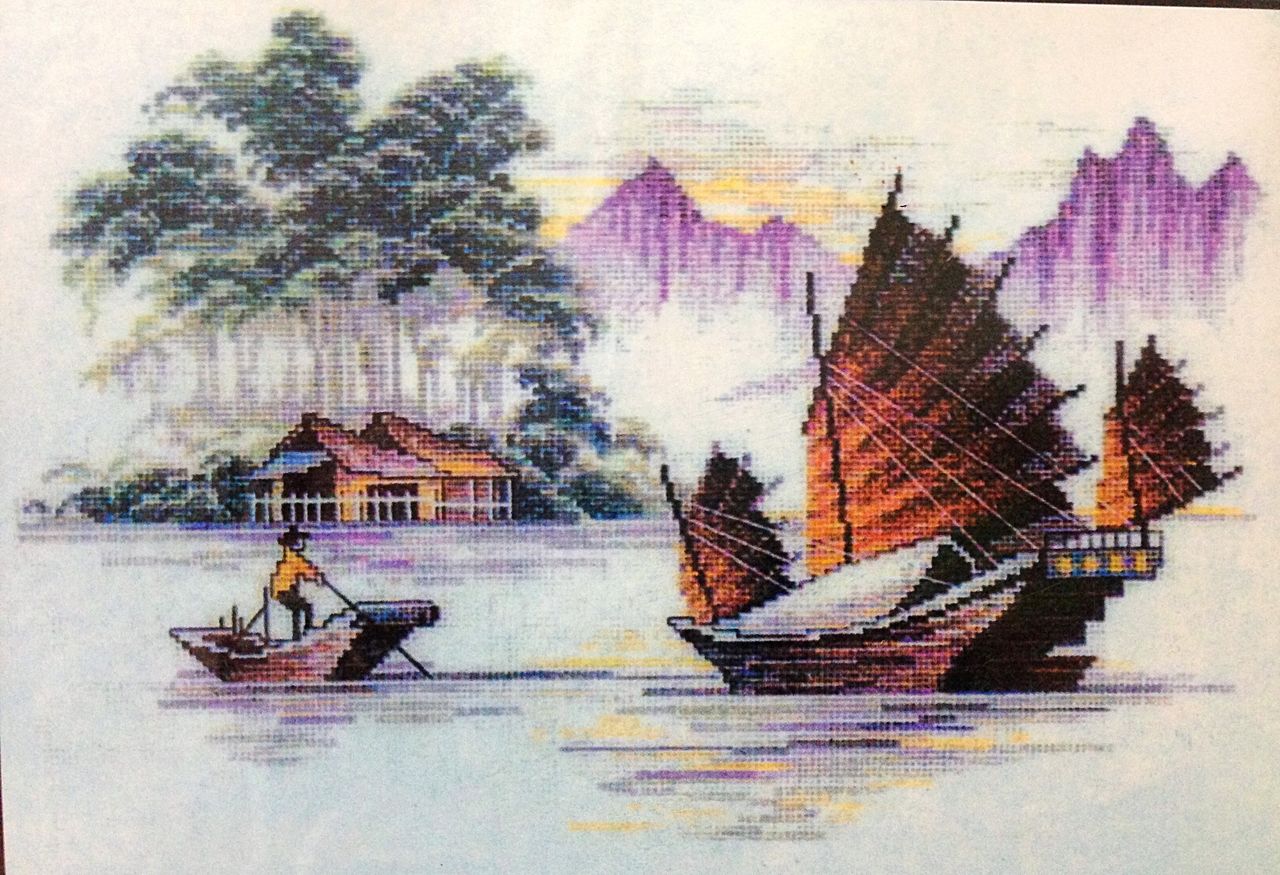 1116 вышивка Китай Лодки 